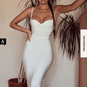 House of Cb Domenica Dress Off White Ivory Knit Sweetheart Neckline Midi Bodycon